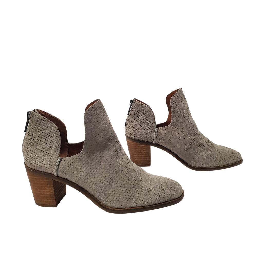 Lucky Brand Grey Faux Suede Ankle Boots Size 6.5M LK-POWE Zip-Up Women's